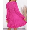 imageBTFBM Women Smocked Short Dress V Neck Long Sleeve Casual Swiss Dot Ruffle Chiffon Flowy Mini Summer Spring Dresses 2025Rose Red