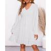 imageBTFBM Women Smocked Short Dress V Neck Long Sleeve Casual Swiss Dot Ruffle Chiffon Flowy Mini Summer Spring Dresses 2025White