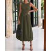 imageBTFBM Womens 2025 Summer Casual Sleeveless Midi Dress Patchwork Knit Tank Bubble Long Flowy Beach Maxi Sundress PocketsArmy Green