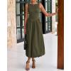 imageBTFBM Womens 2025 Summer Casual Sleeveless Midi Dress Patchwork Knit Tank Bubble Long Flowy Beach Maxi Sundress PocketsArmy Green