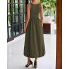 imageBTFBM Womens 2025 Summer Casual Sleeveless Midi Dress Patchwork Knit Tank Bubble Long Flowy Beach Maxi Sundress PocketsArmy Green
