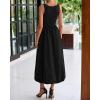 imageBTFBM Womens 2025 Summer Casual Sleeveless Midi Dress Patchwork Knit Tank Bubble Long Flowy Beach Maxi Sundress PocketsBlack