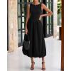 imageBTFBM Womens 2025 Summer Casual Sleeveless Midi Dress Patchwork Knit Tank Bubble Long Flowy Beach Maxi Sundress PocketsBlack