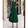 imageBTFBM Womens 2025 Summer Casual Sleeveless Midi Dress Patchwork Knit Tank Bubble Long Flowy Beach Maxi Sundress PocketsDark Green