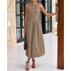 imageBTFBM Womens 2025 Summer Casual Sleeveless Midi Dress Patchwork Knit Tank Bubble Long Flowy Beach Maxi Sundress PocketsKhaki