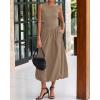 imageBTFBM Womens 2025 Summer Casual Sleeveless Midi Dress Patchwork Knit Tank Bubble Long Flowy Beach Maxi Sundress PocketsKhaki