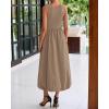 imageBTFBM Womens 2025 Summer Casual Sleeveless Midi Dress Patchwork Knit Tank Bubble Long Flowy Beach Maxi Sundress PocketsKhaki