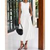 imageBTFBM Womens 2025 Summer Casual Sleeveless Midi Dress Patchwork Knit Tank Bubble Long Flowy Beach Maxi Sundress PocketsWhite