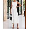 imageBTFBM Womens 2025 Summer Casual Sleeveless Midi Dress Patchwork Knit Tank Bubble Long Flowy Beach Maxi Sundress PocketsWhite