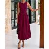 imageBTFBM Womens 2025 Summer Casual Sleeveless Midi Dress Patchwork Knit Tank Bubble Long Flowy Beach Maxi Sundress PocketsWine Red
