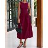 imageBTFBM Womens 2025 Summer Casual Sleeveless Midi Dress Patchwork Knit Tank Bubble Long Flowy Beach Maxi Sundress PocketsWine Red
