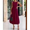 imageBTFBM Womens 2025 Summer Casual Sleeveless Midi Dress Patchwork Knit Tank Bubble Long Flowy Beach Maxi Sundress PocketsWine Red