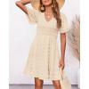 imageBTFBM Womens Beach Vacation Dress V Neck Short Sleeve Smocked Swiss Dot Casual Ruffle Mini Spring Summer Dresses 2025Apricot