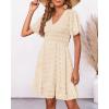 imageBTFBM Womens Beach Vacation Dress V Neck Short Sleeve Smocked Swiss Dot Casual Ruffle Mini Spring Summer Dresses 2025Apricot