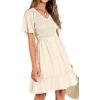 imageBTFBM Womens Beach Vacation Dress V Neck Short Sleeve Smocked Swiss Dot Casual Ruffle Mini Spring Summer Dresses 2025Apricot