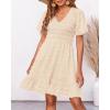 imageBTFBM Womens Beach Vacation Dress V Neck Short Sleeve Smocked Swiss Dot Casual Ruffle Mini Spring Summer Dresses 2025Apricot