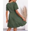 imageBTFBM Womens Beach Vacation Dress V Neck Short Sleeve Smocked Swiss Dot Casual Ruffle Mini Spring Summer Dresses 2025Army Green