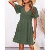 imageBTFBM Womens Beach Vacation Dress V Neck Short Sleeve Smocked Swiss Dot Casual Ruffle Mini Spring Summer Dresses 2025Army Green