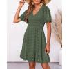 imageBTFBM Womens Beach Vacation Dress V Neck Short Sleeve Smocked Swiss Dot Casual Ruffle Mini Spring Summer Dresses 2025Army Green