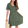 imageBTFBM Womens Beach Vacation Dress V Neck Short Sleeve Smocked Swiss Dot Casual Ruffle Mini Spring Summer Dresses 2025Army Green