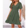 imageBTFBM Womens Beach Vacation Dress V Neck Short Sleeve Smocked Swiss Dot Casual Ruffle Mini Spring Summer Dresses 2025Army Green