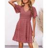imageBTFBM Womens Beach Vacation Dress V Neck Short Sleeve Smocked Swiss Dot Casual Ruffle Mini Spring Summer Dresses 2025Bean Paste Red