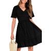 imageBTFBM Womens Beach Vacation Dress V Neck Short Sleeve Smocked Swiss Dot Casual Ruffle Mini Spring Summer Dresses 2025Black