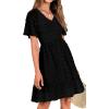 imageBTFBM Womens Beach Vacation Dress V Neck Short Sleeve Smocked Swiss Dot Casual Ruffle Mini Spring Summer Dresses 2025Black