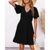 imageBTFBM Womens Beach Vacation Dress V Neck Short Sleeve Smocked Swiss Dot Casual Ruffle Mini Spring Summer Dresses 2025Black
