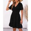 imageBTFBM Womens Beach Vacation Dress V Neck Short Sleeve Smocked Swiss Dot Casual Ruffle Mini Spring Summer Dresses 2025Black