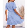imageBTFBM Womens Beach Vacation Dress V Neck Short Sleeve Smocked Swiss Dot Casual Ruffle Mini Spring Summer Dresses 2025Blue