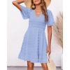 imageBTFBM Womens Beach Vacation Dress V Neck Short Sleeve Smocked Swiss Dot Casual Ruffle Mini Spring Summer Dresses 2025Blue
