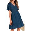 imageBTFBM Womens Beach Vacation Dress V Neck Short Sleeve Smocked Swiss Dot Casual Ruffle Mini Spring Summer Dresses 2025Dark Blue