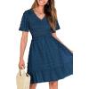 imageBTFBM Womens Beach Vacation Dress V Neck Short Sleeve Smocked Swiss Dot Casual Ruffle Mini Spring Summer Dresses 2025Dark Blue