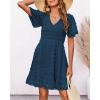 imageBTFBM Womens Beach Vacation Dress V Neck Short Sleeve Smocked Swiss Dot Casual Ruffle Mini Spring Summer Dresses 2025Dark Blue