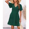imageBTFBM Womens Beach Vacation Dress V Neck Short Sleeve Smocked Swiss Dot Casual Ruffle Mini Spring Summer Dresses 2025Dark Green