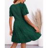 imageBTFBM Womens Beach Vacation Dress V Neck Short Sleeve Smocked Swiss Dot Casual Ruffle Mini Spring Summer Dresses 2025Dark Green