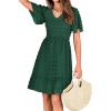 imageBTFBM Womens Beach Vacation Dress V Neck Short Sleeve Smocked Swiss Dot Casual Ruffle Mini Spring Summer Dresses 2025Dark Green