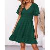 imageBTFBM Womens Beach Vacation Dress V Neck Short Sleeve Smocked Swiss Dot Casual Ruffle Mini Spring Summer Dresses 2025Dark Green