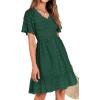 imageBTFBM Womens Beach Vacation Dress V Neck Short Sleeve Smocked Swiss Dot Casual Ruffle Mini Spring Summer Dresses 2025Dark Green
