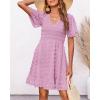 imageBTFBM Womens Beach Vacation Dress V Neck Short Sleeve Smocked Swiss Dot Casual Ruffle Mini Spring Summer Dresses 2025Dusty Pink