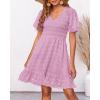 imageBTFBM Womens Beach Vacation Dress V Neck Short Sleeve Smocked Swiss Dot Casual Ruffle Mini Spring Summer Dresses 2025Dusty Pink