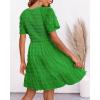 imageBTFBM Womens Beach Vacation Dress V Neck Short Sleeve Smocked Swiss Dot Casual Ruffle Mini Spring Summer Dresses 2025Green