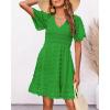 imageBTFBM Womens Beach Vacation Dress V Neck Short Sleeve Smocked Swiss Dot Casual Ruffle Mini Spring Summer Dresses 2025Green