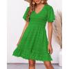 imageBTFBM Womens Beach Vacation Dress V Neck Short Sleeve Smocked Swiss Dot Casual Ruffle Mini Spring Summer Dresses 2025Green