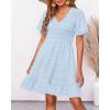 imageBTFBM Womens Beach Vacation Dress V Neck Short Sleeve Smocked Swiss Dot Casual Ruffle Mini Spring Summer Dresses 2025Light Blue