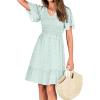 imageBTFBM Womens Beach Vacation Dress V Neck Short Sleeve Smocked Swiss Dot Casual Ruffle Mini Spring Summer Dresses 2025Light Green