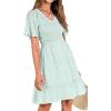 imageBTFBM Womens Beach Vacation Dress V Neck Short Sleeve Smocked Swiss Dot Casual Ruffle Mini Spring Summer Dresses 2025Light Green