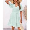 imageBTFBM Womens Beach Vacation Dress V Neck Short Sleeve Smocked Swiss Dot Casual Ruffle Mini Spring Summer Dresses 2025Light Green