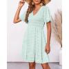 imageBTFBM Womens Beach Vacation Dress V Neck Short Sleeve Smocked Swiss Dot Casual Ruffle Mini Spring Summer Dresses 2025Light Green